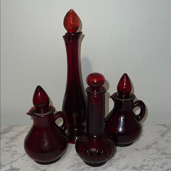 Vintage Empty 1970s Avon Ruby Red Decanters Set of 4 - Picture 1 of 5